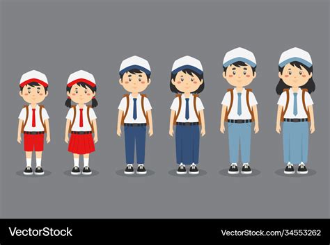 Cute character wearing indonesian school uniform Vector Image