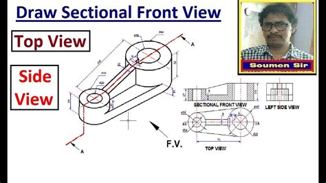 Sectional front view, Top view and Left side view of an Object ...