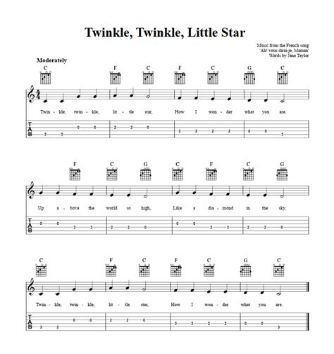 Twinkle, Twinkle, Little Star - Easy Guitar Sheet Music and Tab with Chords and Lyrics