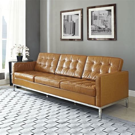 tufted leather mid century couch - Google Search | Modern leather sofa, Tan leather sofas ...