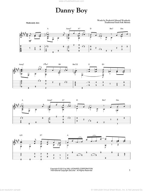 Phillips - Danny Boy sheet music for guitar solo (easy tablature)