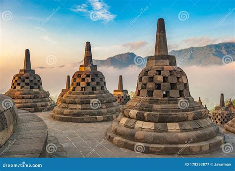 Borobudur Temple at Sunrise, Java, Indonesia Stock Image - Image of ...