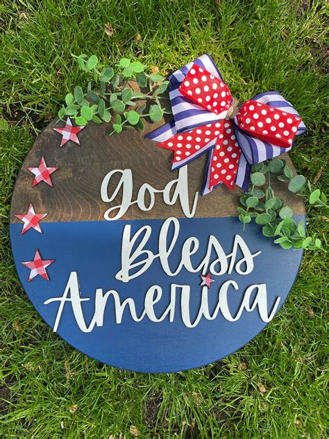 God Bless America Red White and Blue Front Door Sign Door - Etsy | Door signs diy, Patriotic ...