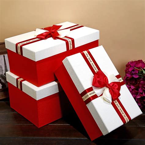 Three Size Large Present Gift Packing Box High Quality Cardboard Gift Box Wedding Red Box ...