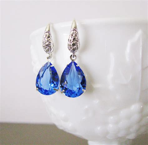 Sapphire Blue Swarovski Crystal Earrings on Luulla