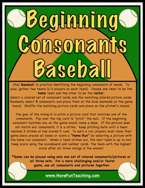Beginning Consonants Baseball Activity - Have Fun Teaching
