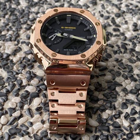 CASIO G-SHOCK GA2100 IN CUSTOMISE ROSE GOLD STAINLESS STEEL METAL BEZEL AND BRACELET , metal ...