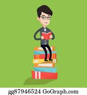 65 Student Sitting On Huge Pile Of Books Clip Art | Royalty Free - GoGraph