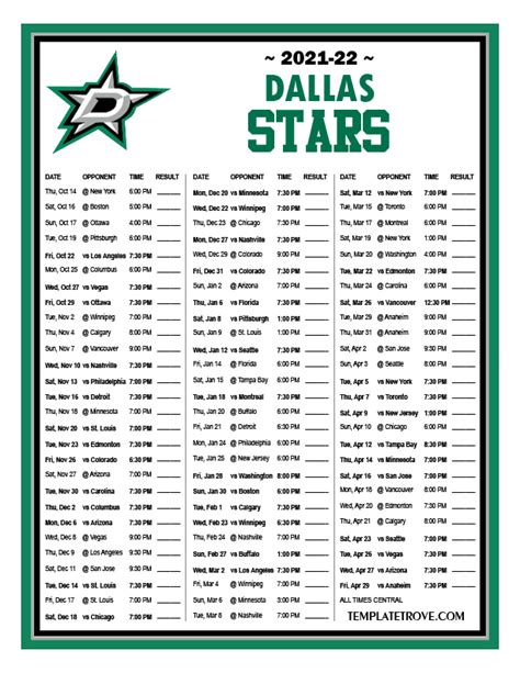 Dallas Stars Schedule Printable - Printable Templates