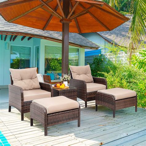 Vongrasig 5 PCS Patio Chair and Ottoman Set » Petagadget