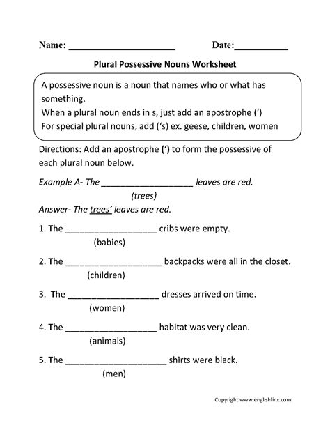 Possessive Nouns Worksheets | Plural Possessive Nouns Worksheets | Possessive nouns worksheets ...