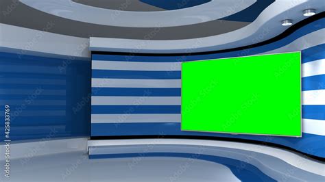 Blue stripes background. White stripes background. Tv studio. Green Screen. 3d rendering Stock ...