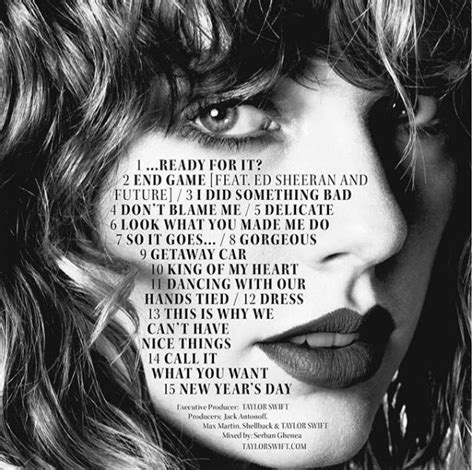 REPUTATION TRACKLIST | Taylor swift album, Taylor swift new, Taylor swift