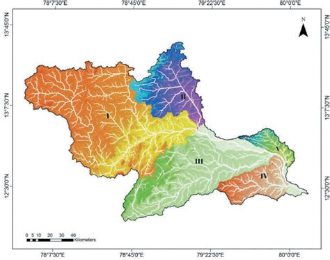 SRTM-derived DEM-map of the Palar River basin and five sub-basins... | Download Scientific Diagram