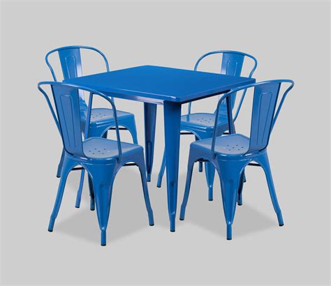Buy Metal Industrial Dining Table Set with 4 Chairs (Blue) at 38% OFF Online | Wooden Street