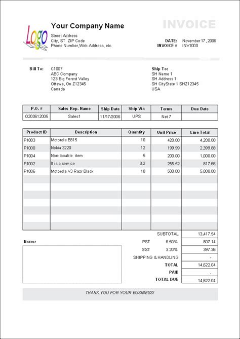 Invoice Example Excel | Invoice Template Ideas