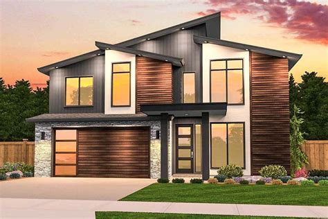 Plan 85208MS: Angular Modern House Plan with 3 Upstairs Bedrooms ...