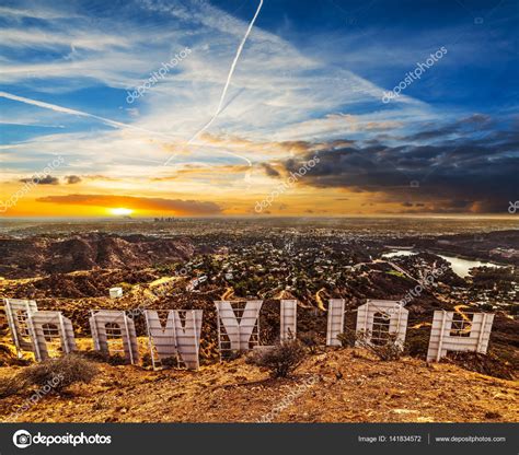 Colorful sky over Hollywood sign at sunset – Stock Editorial Photo ...