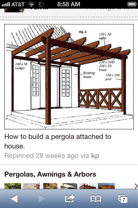 the plans for a pergola attached to a house are shown on an iphone screen