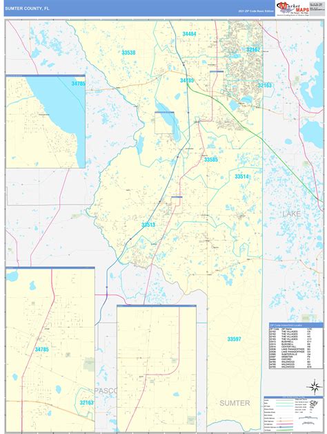 Sumter County, FL Zip Code Wall Map Basic Style by MarketMAPS - MapSales