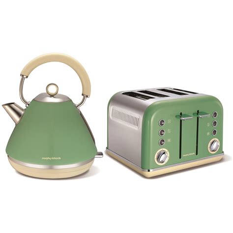 MORPHY RICHARDS ACCENTS GREEN STAINLESS STEEL KETTLE JUG & 4 SLICE ...