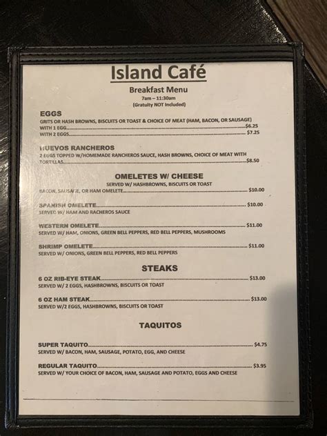 Menu at Island Cafe, Port Aransas