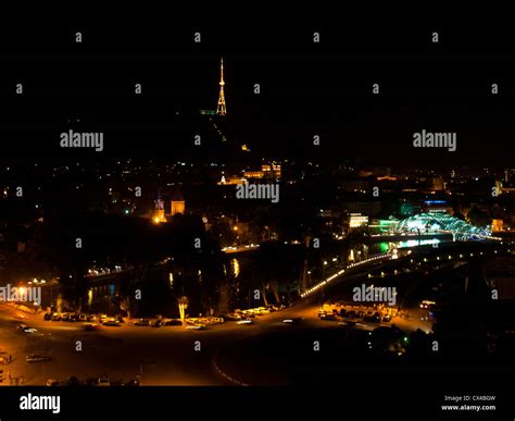 Tbilisi night view with Peace Bridge Stock Photo - Alamy