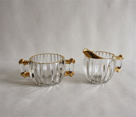 Vintage Glass Sugar Bowl & Creamer Set With Gold Trim - Etsy