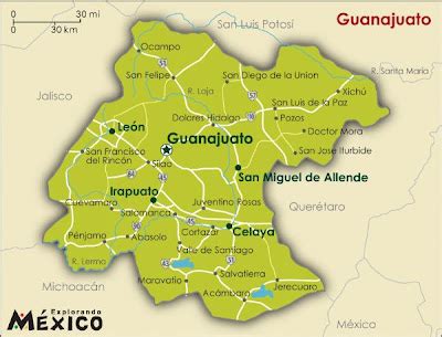 Map of Guanajuato City Area | Map of Mexico Regional Political Geography Topographic