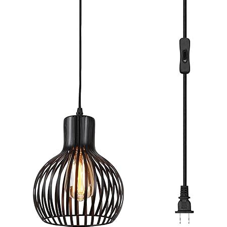 Riomasee Industrial Wire Cage Plug in Pendant Light 14.27 Ft Hanging ...
