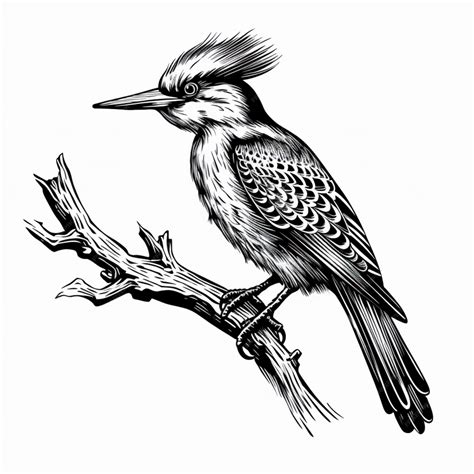 Premium AI Image | Black and white kingfisher bird drawing vector illustration picture AI ...