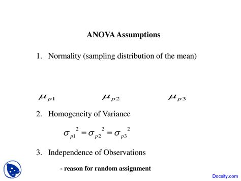 ANOVA Assumptions - Data Analysis in Psychology - Lecture Slides - Docsity