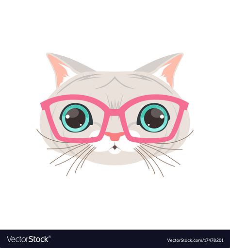 Cute white cat wearing pink glasses funny cartoon Vector Image