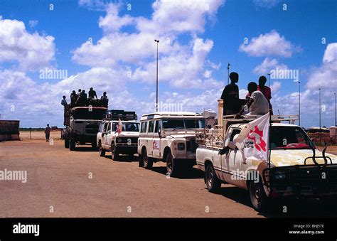 MSF convoy leaving Kismayo airport in Somalia under armed escort circa 1993 Stock Photo - Alamy