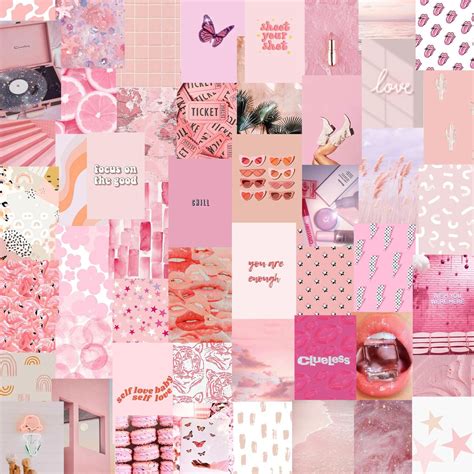 Ready to Print Light Pink Aesthetic Wall Collage Kit | Pack of 50 photos | Digital File in 2021 ...