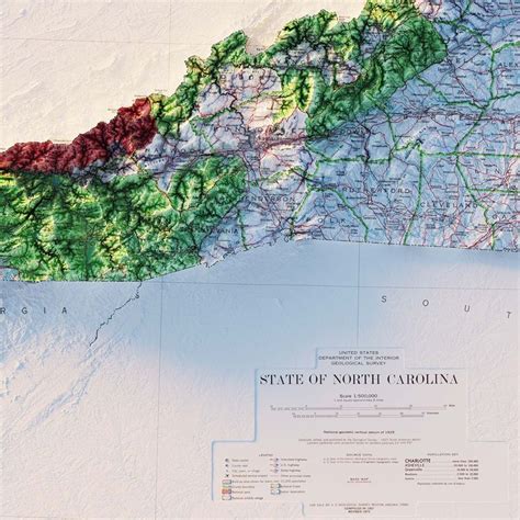 North Carolina 1972 Shaded Relief Map | Relief map, North carolina map, Map