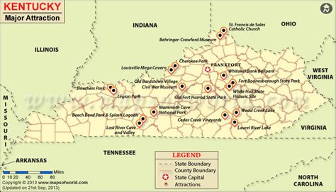 Places to Visit in Kentucky Map, Things To Do in Kentucky