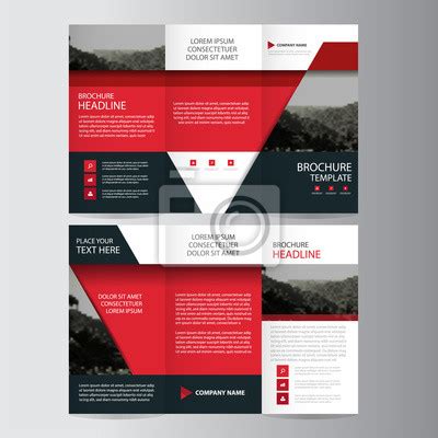 Red label business trifold leaflet brochure flyer report template wall mural • murals leaflet ...