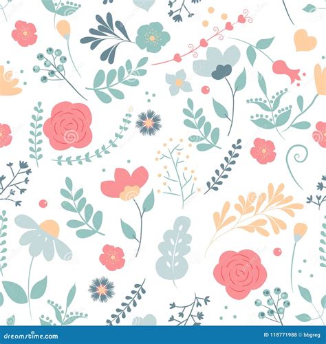 Seamless Cute Floral Vector Pattern Background. Flower Pattern on White Background. Stock ...