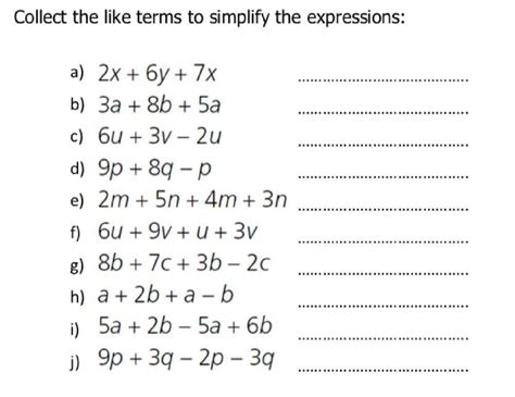 Simplify Algebraic Expressions By collecting like terms