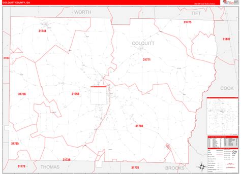 Colquitt County, GA Zip Code Wall Map Red Line Style by MarketMAPS - MapSales