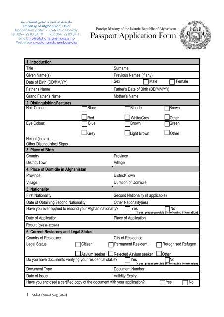 Passport Application Form - The Afghanistan Embassy