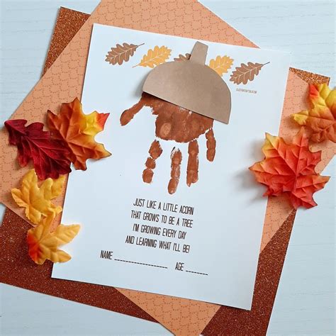 Handprint Acorn Poem – Fall Kid Craft Idea w/Freebie | Preschool crafts fall, Thanksgiving ...