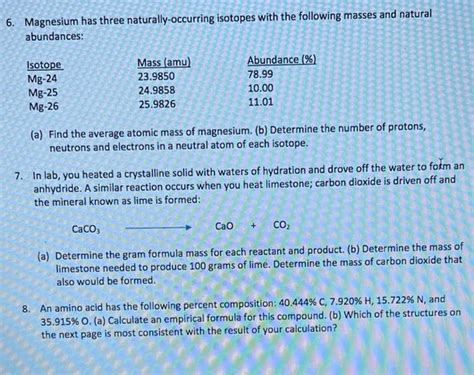 Solved 6. Magnesium has three naturally occurring isotopes | Chegg.com