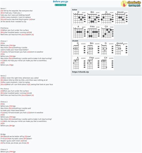 Chord: Before you go - tab, song lyric, sheet, guitar, ukulele | chords.vip