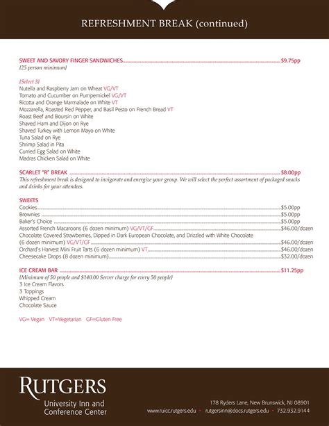 Menus | Rutgers University Inn and Conference Center