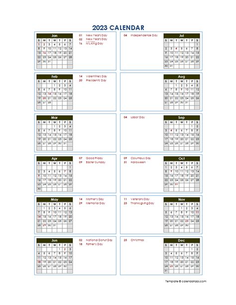 Printable Yearly Calendar 2023 - Printable Word Searches