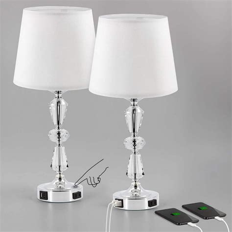 Set of 2 Crystal Table Lamp, 3-Way Dimmable Touch Control Lamp with Dual USB Ports, Bedside Lamp ...