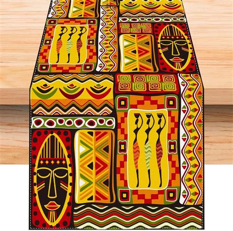 Ethnic Bohemian African Totems Linen Table Runners Dresser Scarves ...