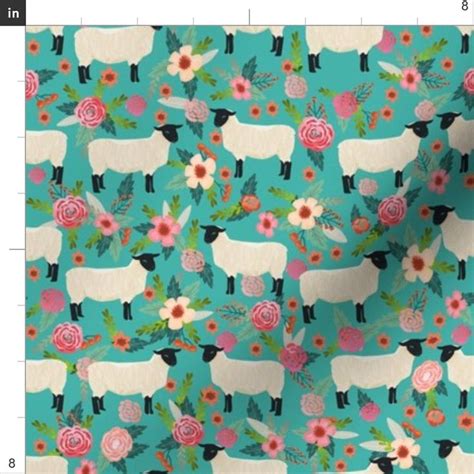 suffolk sheep fabric floral sheep farm Fabric | Sheep fabric, Organic ...